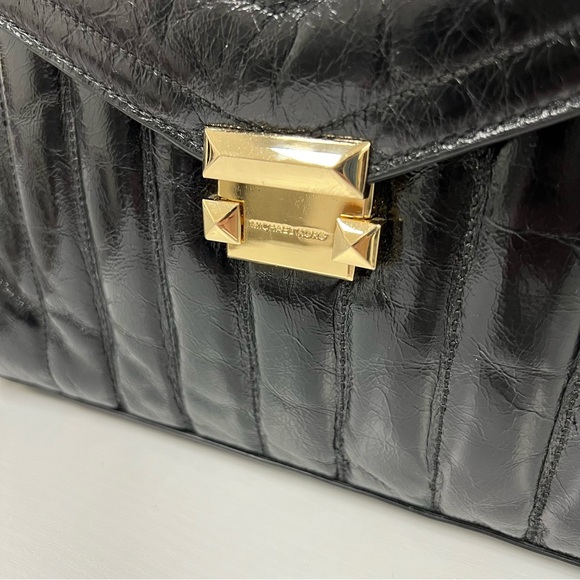 Michael Kors Whitney Large Quilted Crackle Leather Satchel Black - Picture 2 of 13